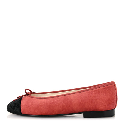 Chanel Velvet Cap Toe CC Ballerina Flats 36.5 Dark Pink Black 1 of 11