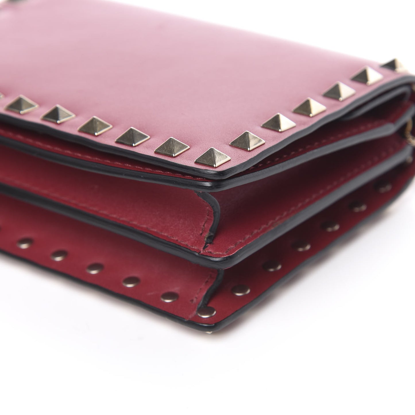 Calfskin Rockstud Wallet on Chain Red