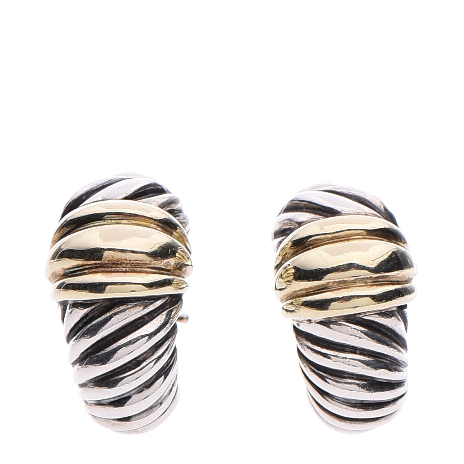 David Yurman Sterling Silver 14K Yellow Gold Thoroughbred Shrimp Earrings 1 of 6