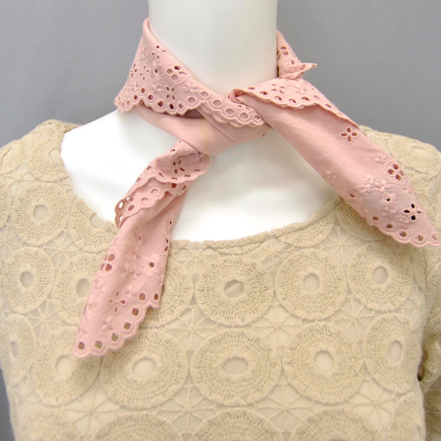 Embroidered Eyelet Bandana Scarf Pink