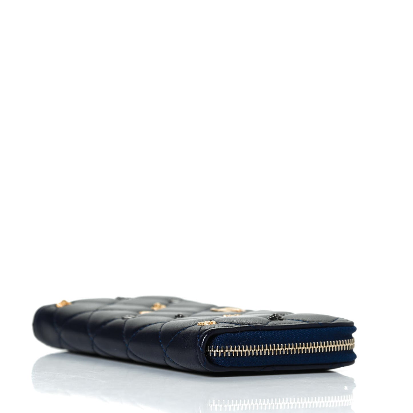 Lambskin Quilted Small Lucky Charms Zip Around Wallet Navy