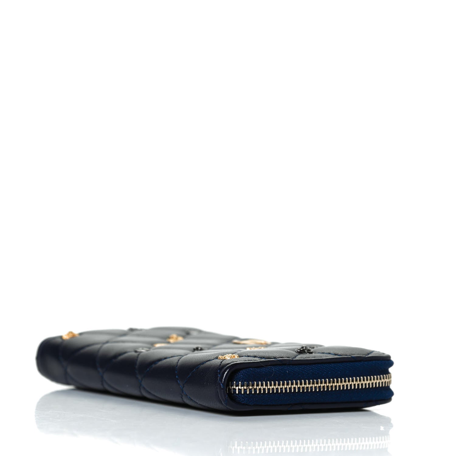 Chanel Lambskin Quilted Small Lucky Charms Zip Around Wallet Navy 9 of 12