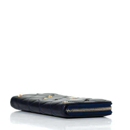 Chanel Lambskin Quilted Small Lucky Charms Zip Around Wallet Navy 9 of 12