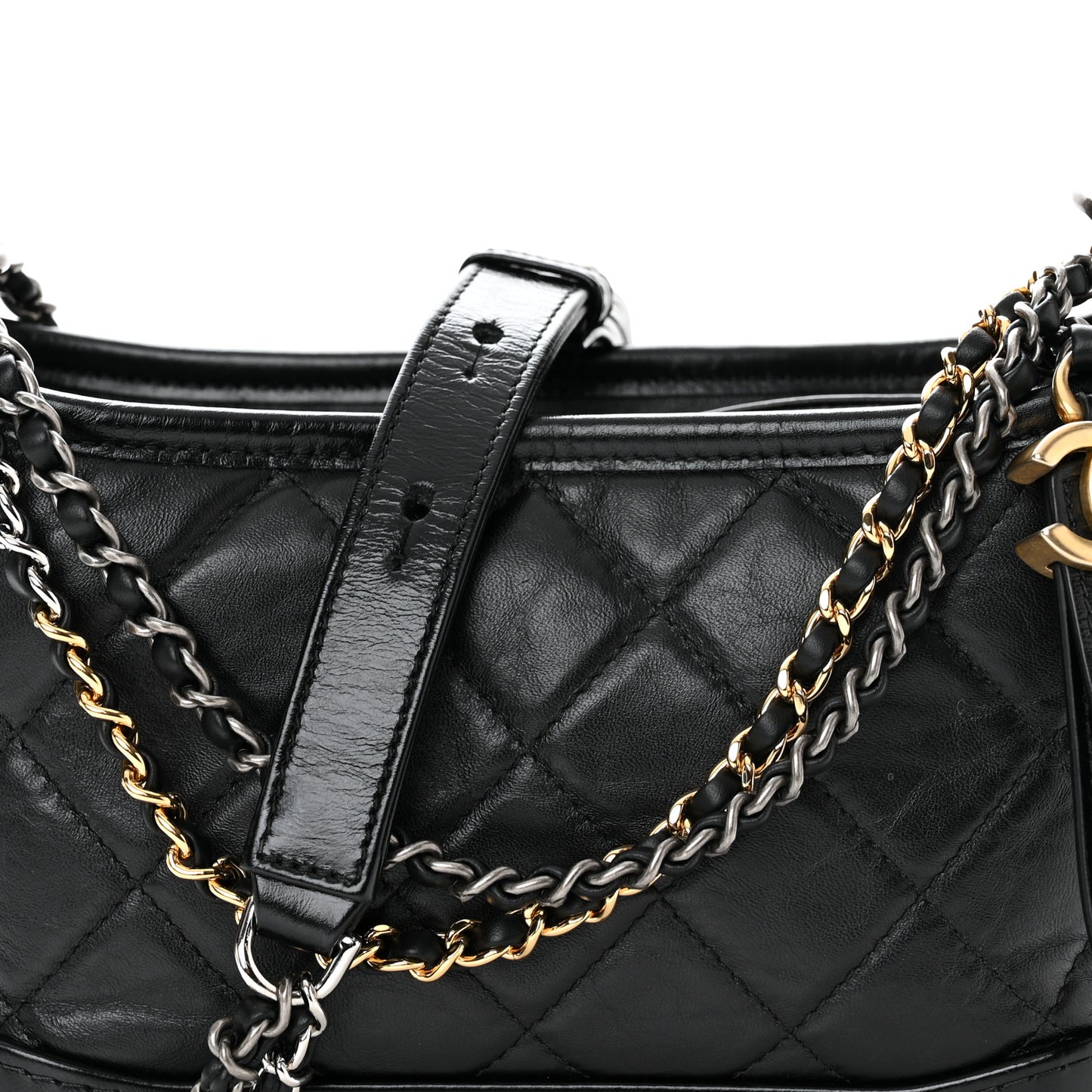 Aged Calfskin Quilted Small Gabrielle Hobo Black