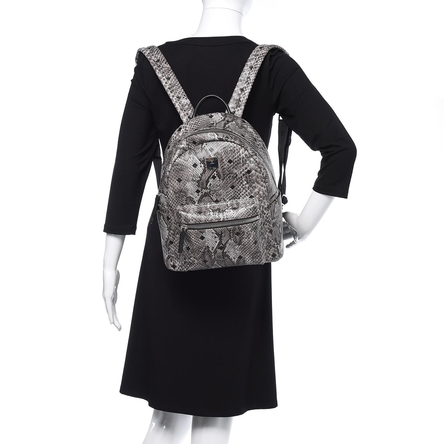 MCM Visetos Snakeskin Printed Small Stark Backpack Light Grey 2 of 9