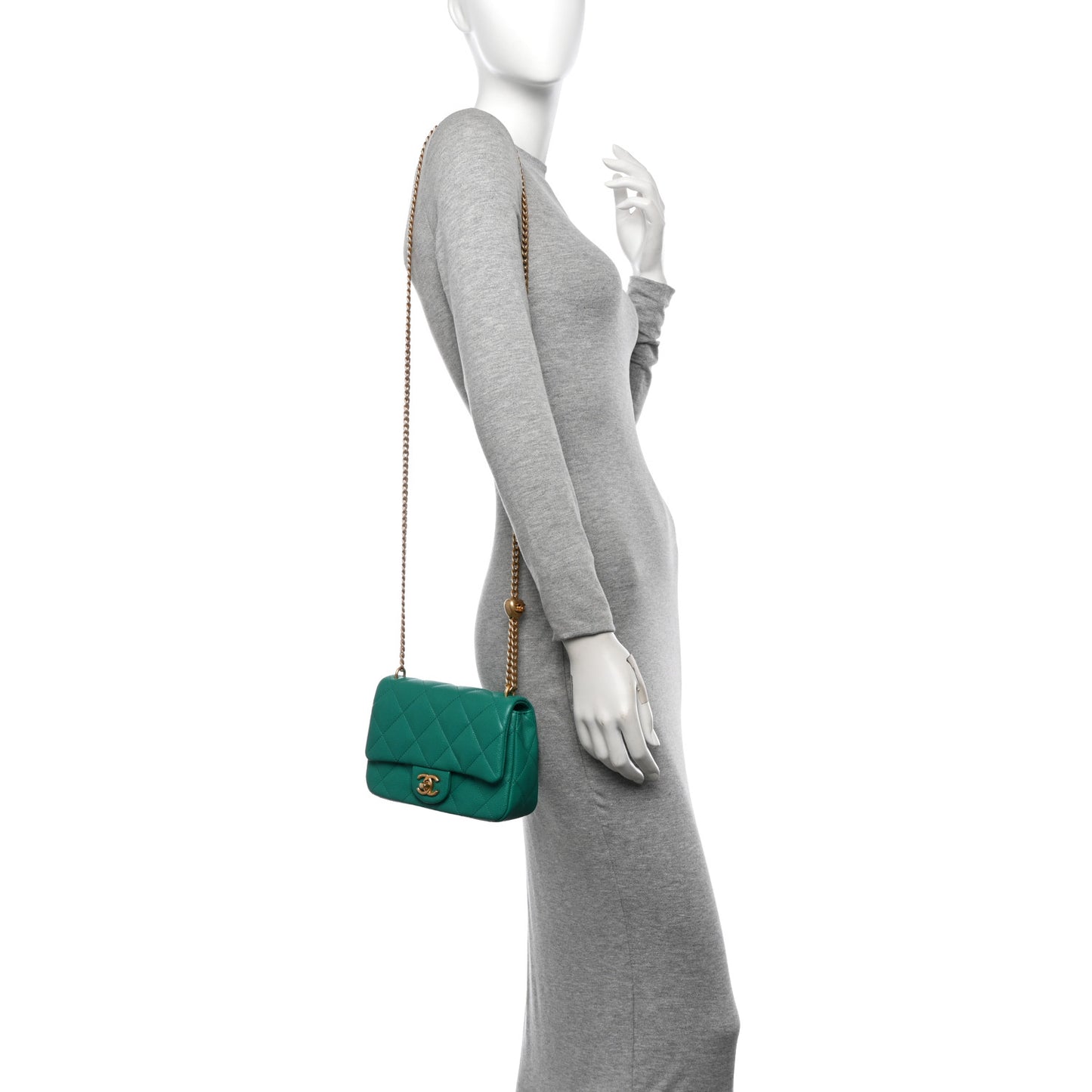 Caviar Quilted Mini Sweetheart Flap Green