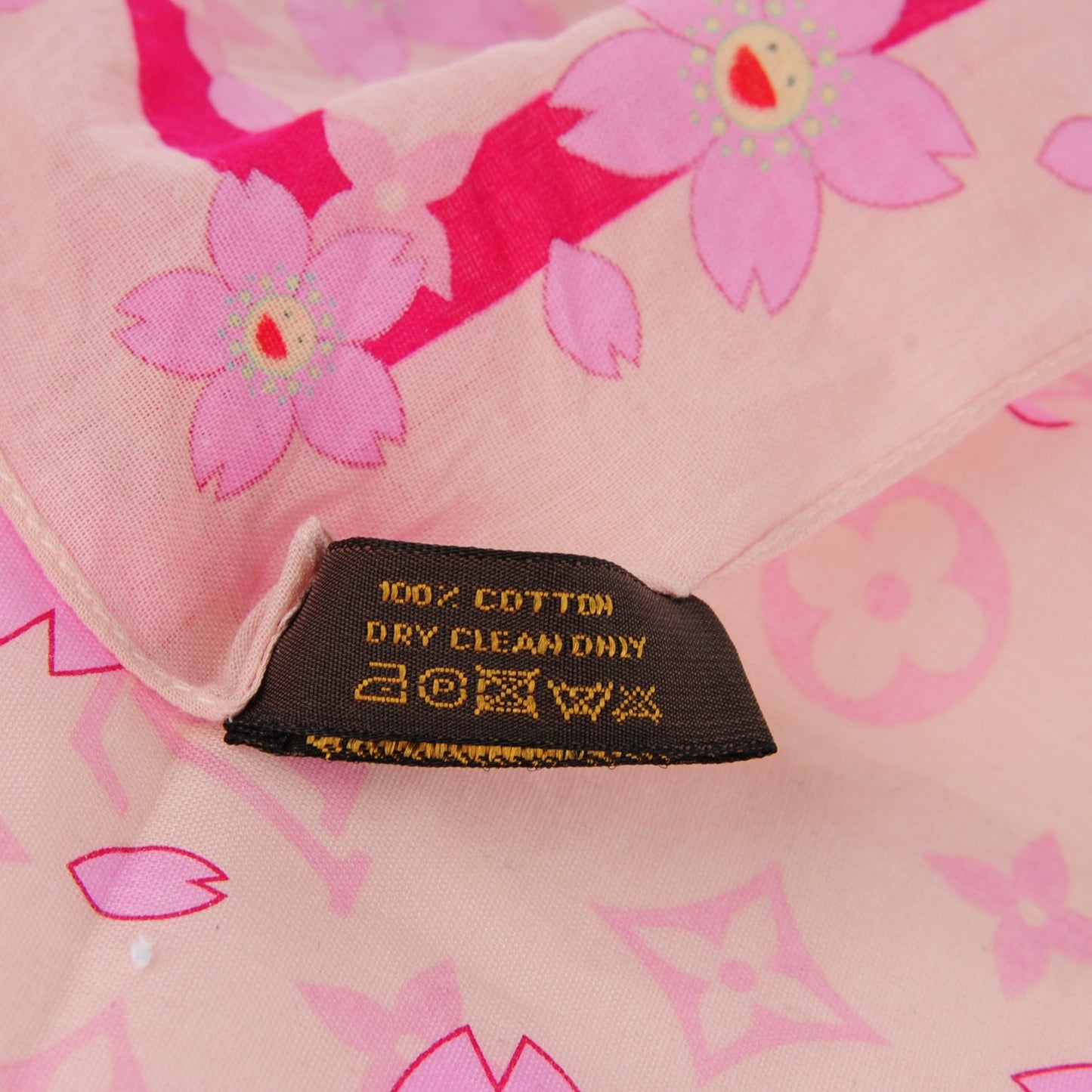Cotton Monogram Cherry Blossom Square Scarf Pink