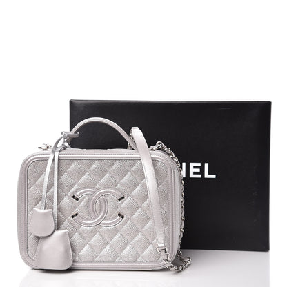Chanel Metallic Caviar Quilted Large CC Filigree Vanity Case Silver 14 of 14