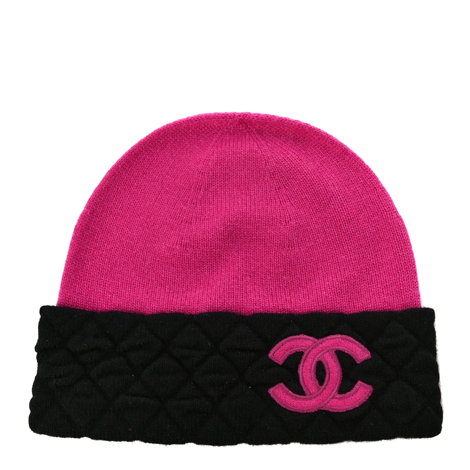 Chanel Cashmere Quilted CC Beanie Hat Pink Purple Black 1 of 9