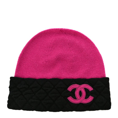 Chanel Cashmere Quilted CC Beanie Hat Pink Purple Black 1 of 9