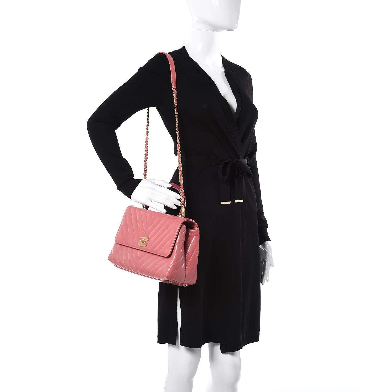 Chanel Calfskin Lizard Chevron Quilted Small Coco Handle Flap Pink 2 of 7