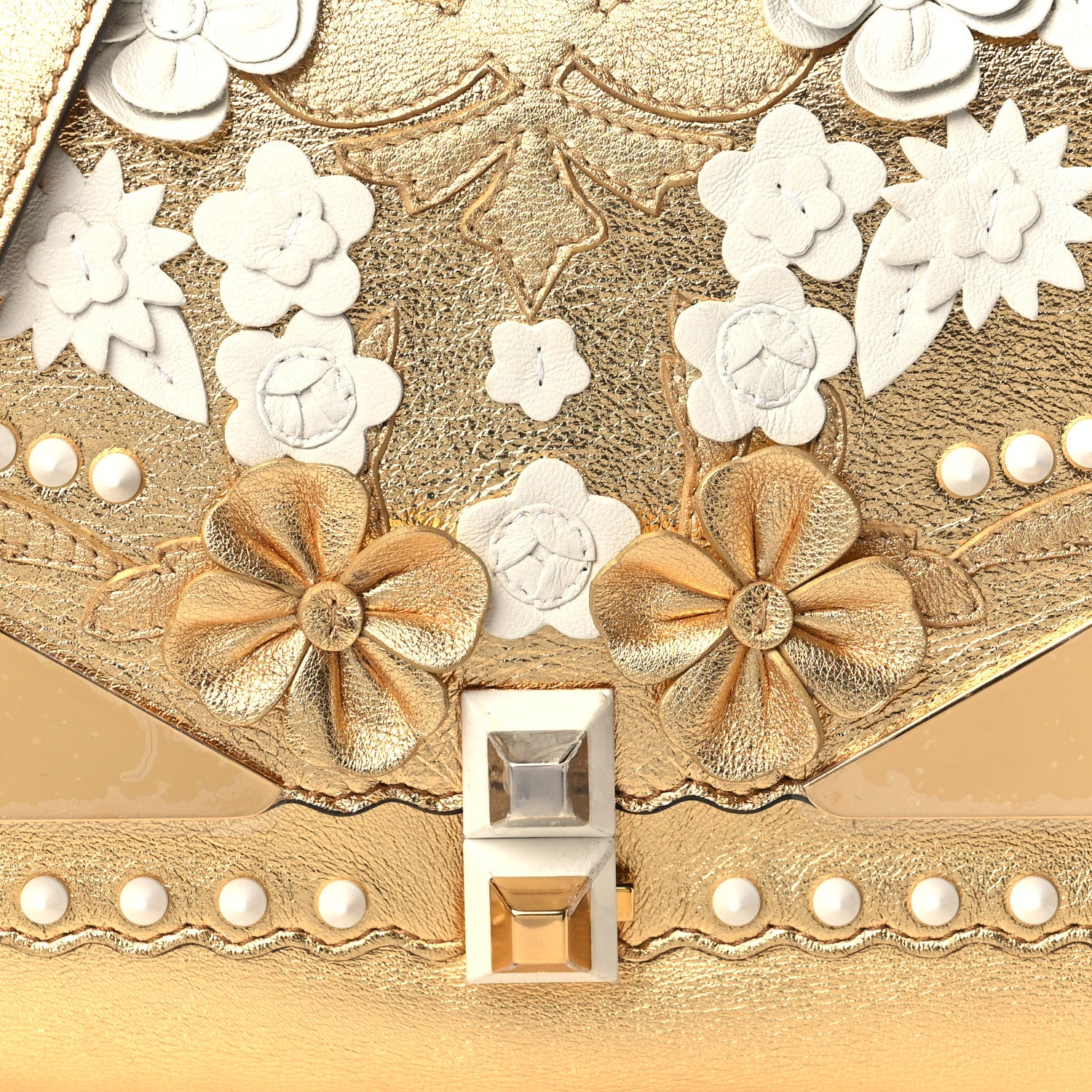 Fendi Metallic Calfskin Wonder Monster Kan I Shoulder Bag Gold 7 of 9