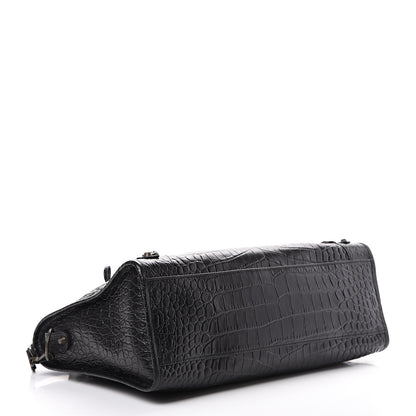 Balenciaga Calfskin Crocodile Embossed Classic Hardware City Black 3 of 9