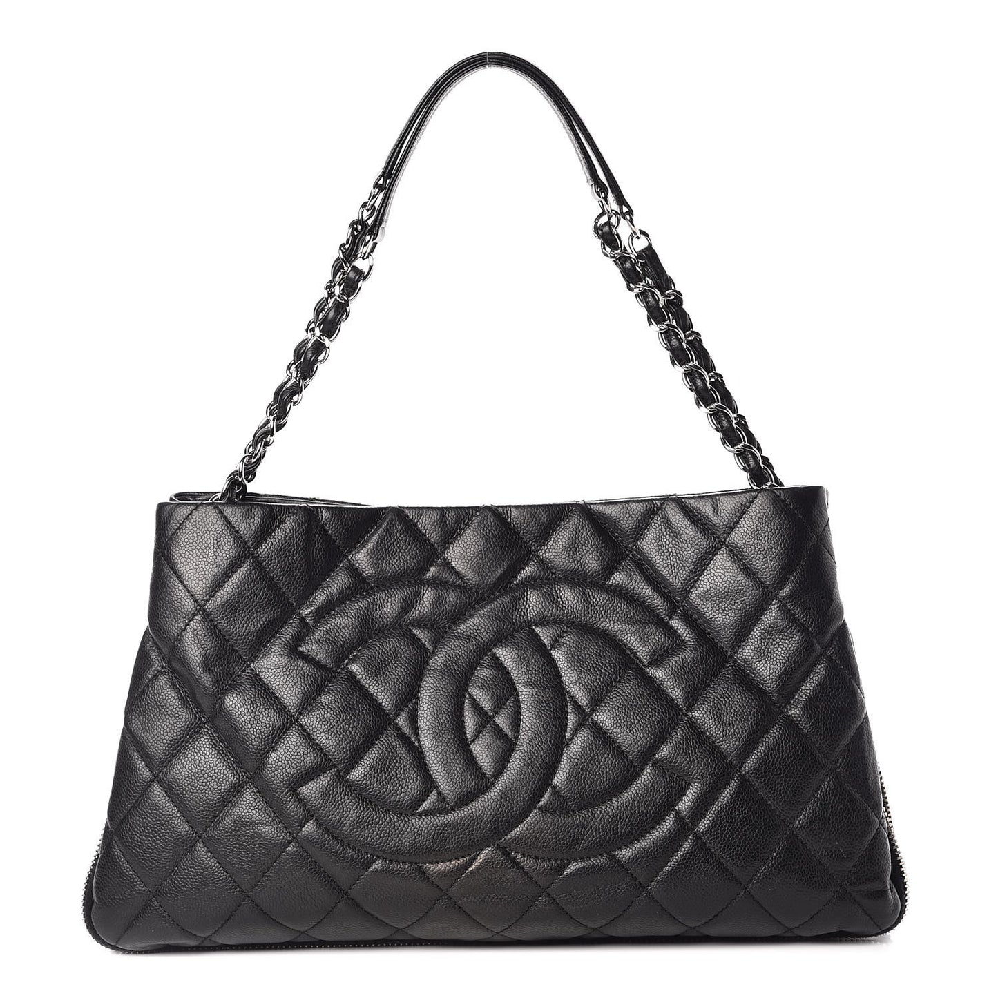 Caviar Quilted Expandable Zip Shoulder Bag Black