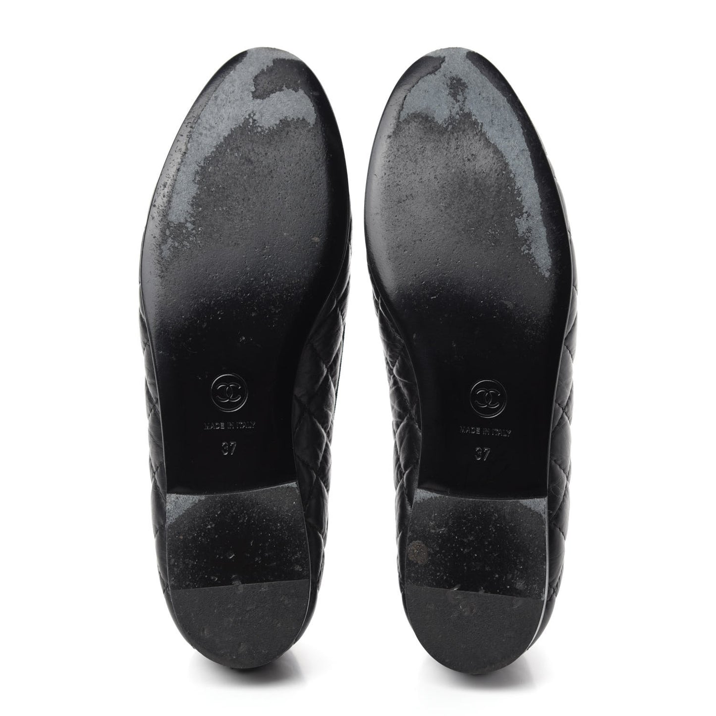 Aged Calfskin Quilted Cap Toe Ballerina Flats 37 Black