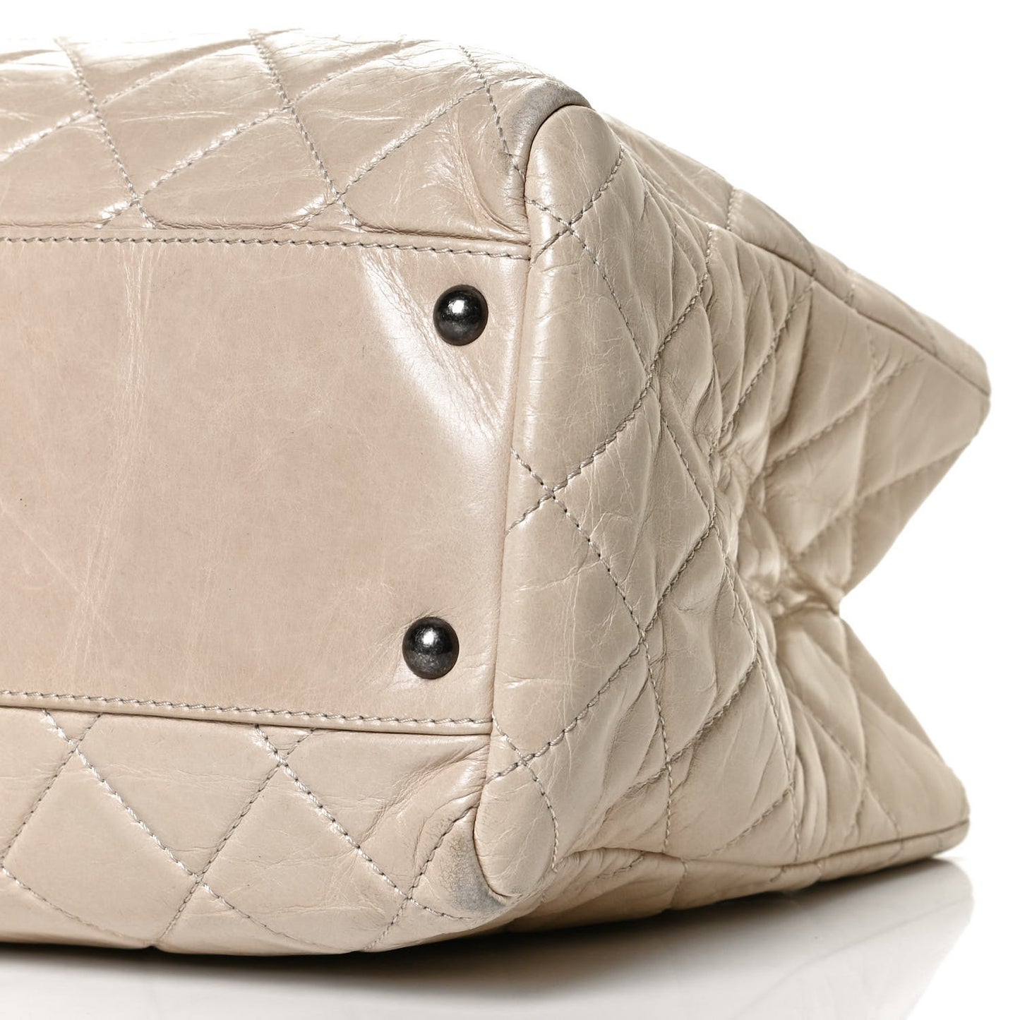 Glazed Calfskin Quilted Tote Light Beige