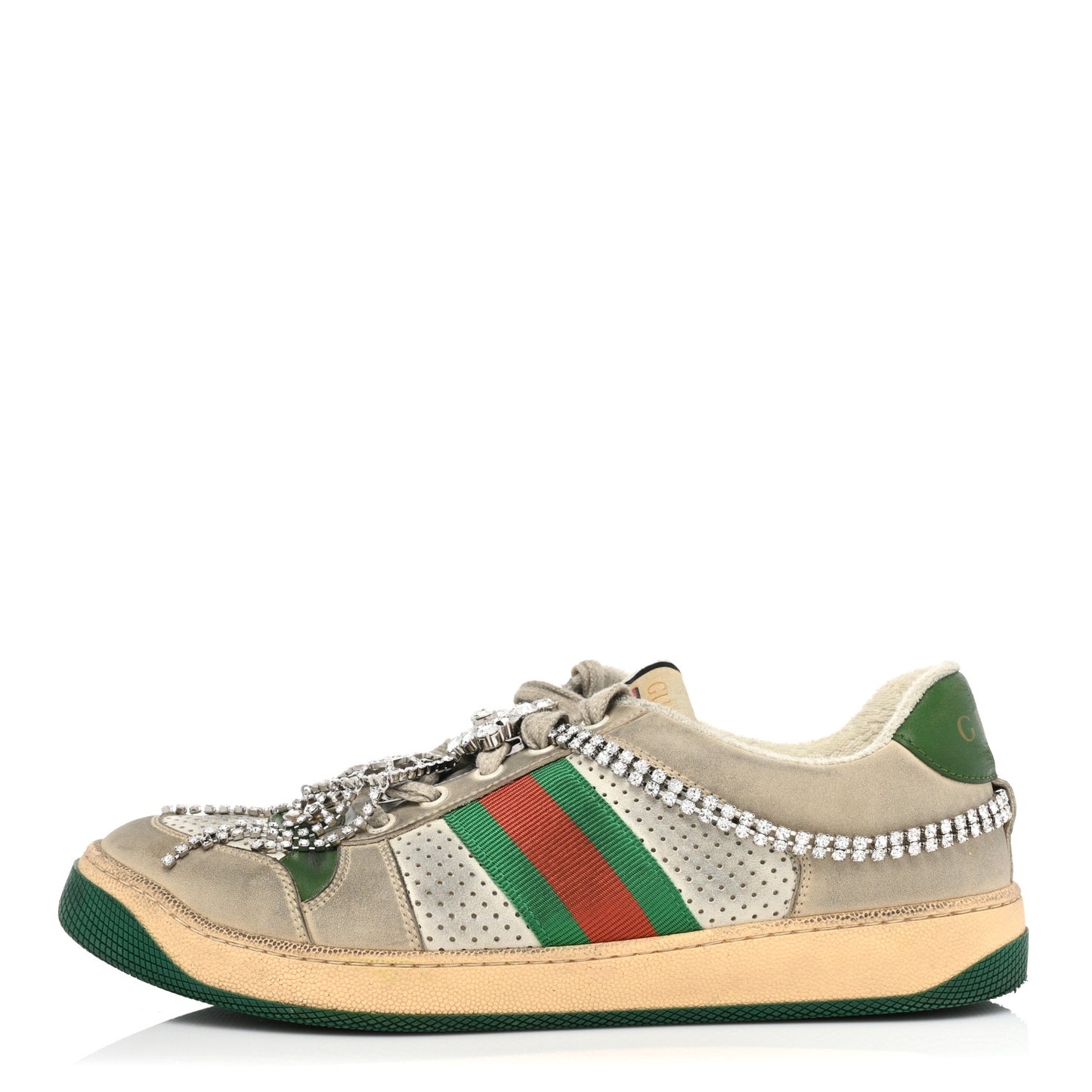Nubuck Calfskin Web Removable Crystals Screener Sneakers 40 Dusty Milk New Mystic White