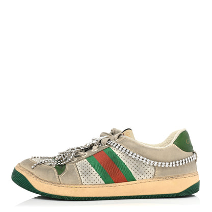 Gucci Nubuck Calfskin Web Removable Crystals Screener Sneakers 40 Dusty Milk New Mystic White 1 of 15