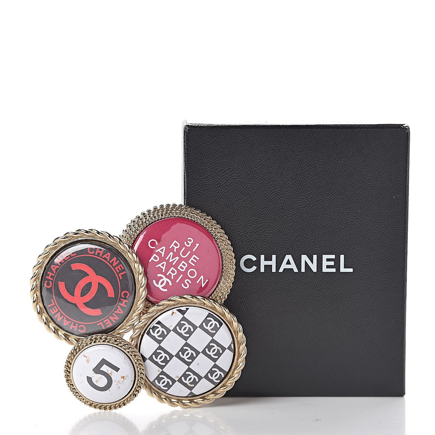 Logo Button Brooch Gold