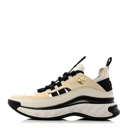 Chanel Fabric Calfskin Suede CC Sneakers 36.5 Ivory Black 1 of 9