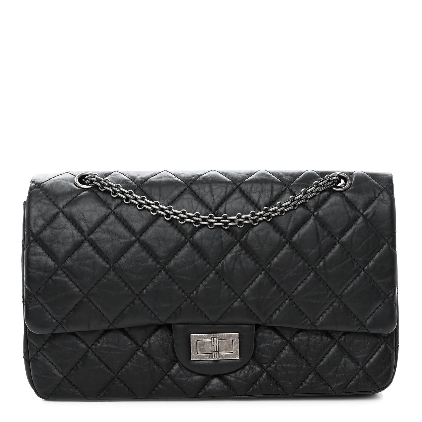 Aged Calfskin Quilted 2.55 Reissue 227 Flap Black