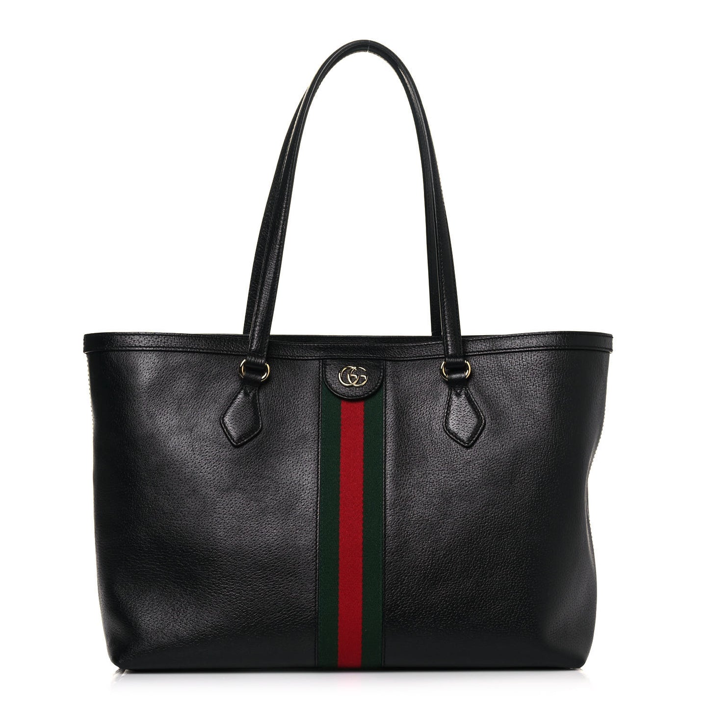 Textured Calfskin Web Medium Ophidia Shopping Tote Black
