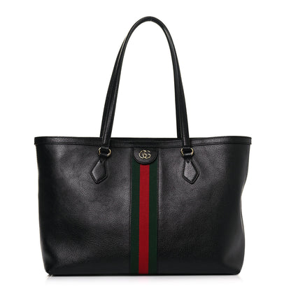 Gucci Textured Calfskin Web Medium Ophidia Shopping Tote Black 1 of 15