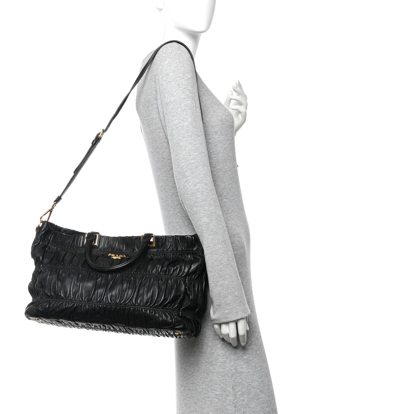 Nappa Gaufre Top Handle Satchel Black