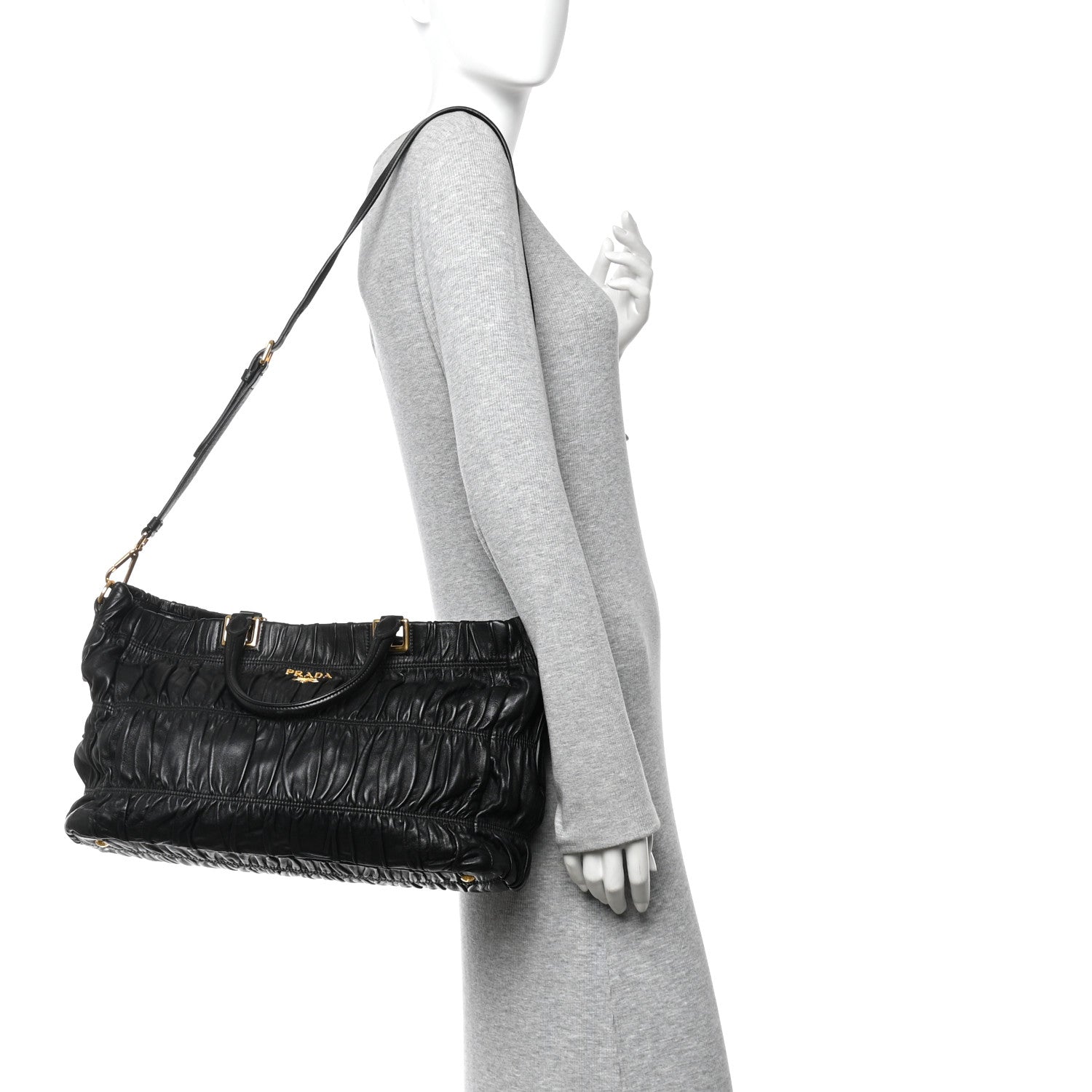 Prada Nappa Gaufre Top Handle Satchel Black 2 of 11