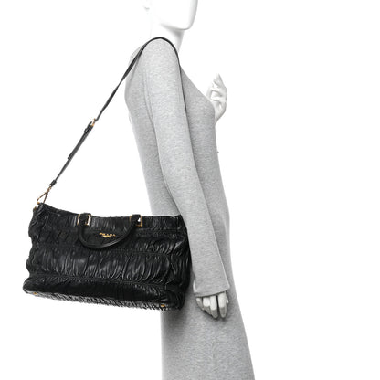 Prada Nappa Gaufre Top Handle Satchel Black 2 of 11