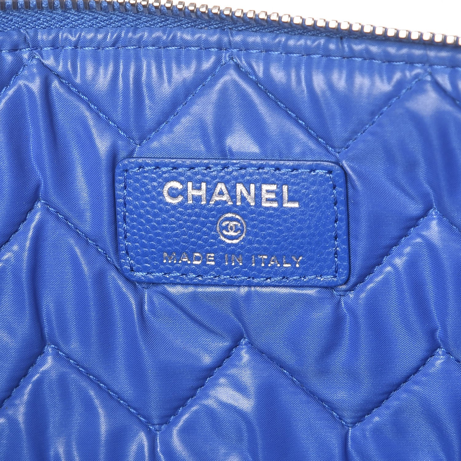 Chanel Caviar Chevron Quilted Large Cosmetic Case Bright Blue 6 of 7