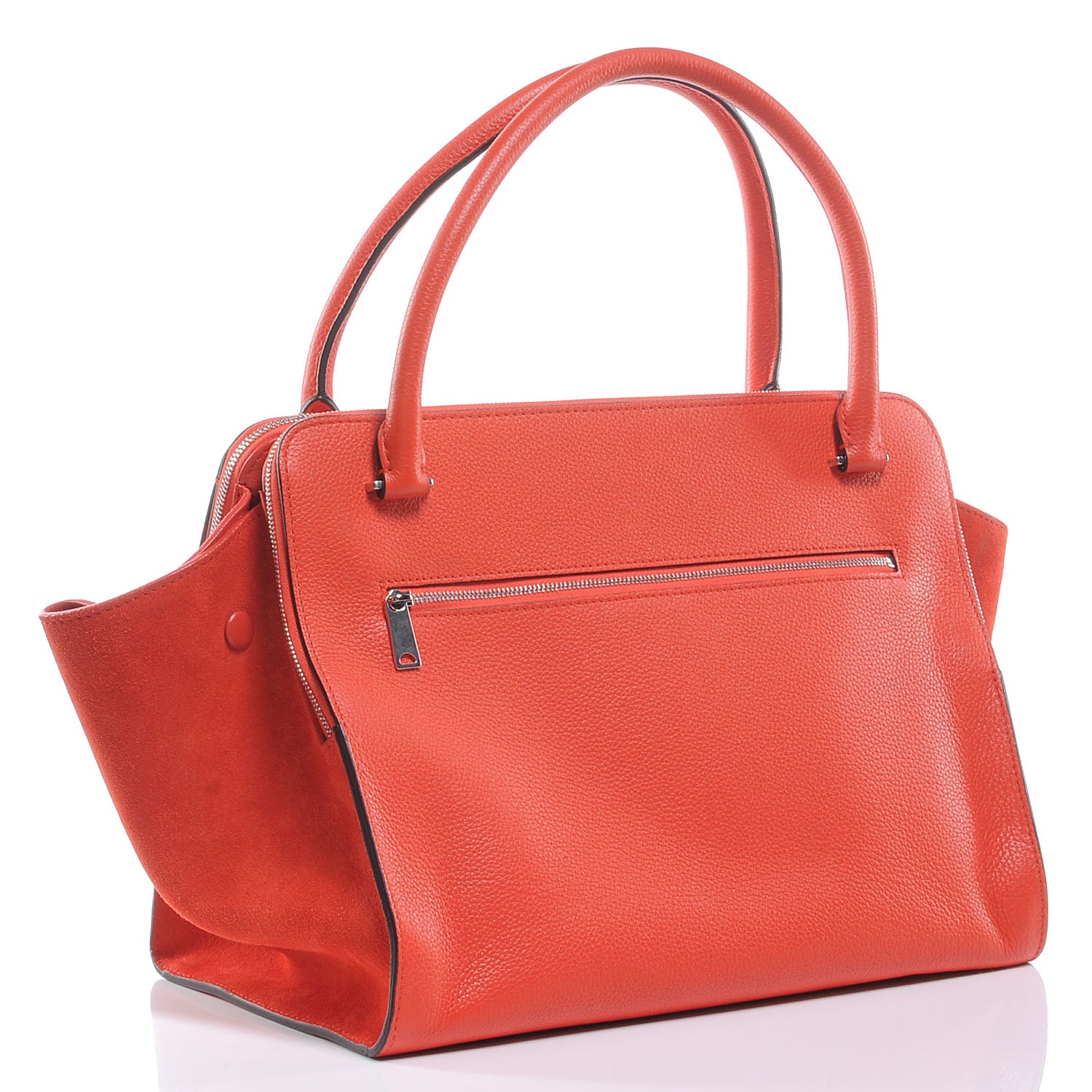 Celine Drummed Calfskin Suede Double Zip Trapeze Vermillion 3 of 7