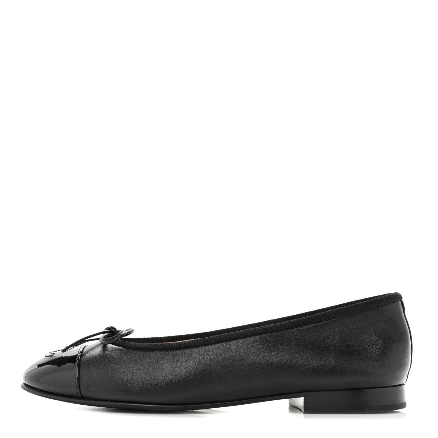 Lambskin Patent Cap Toe Ballerina Flats 37 Black