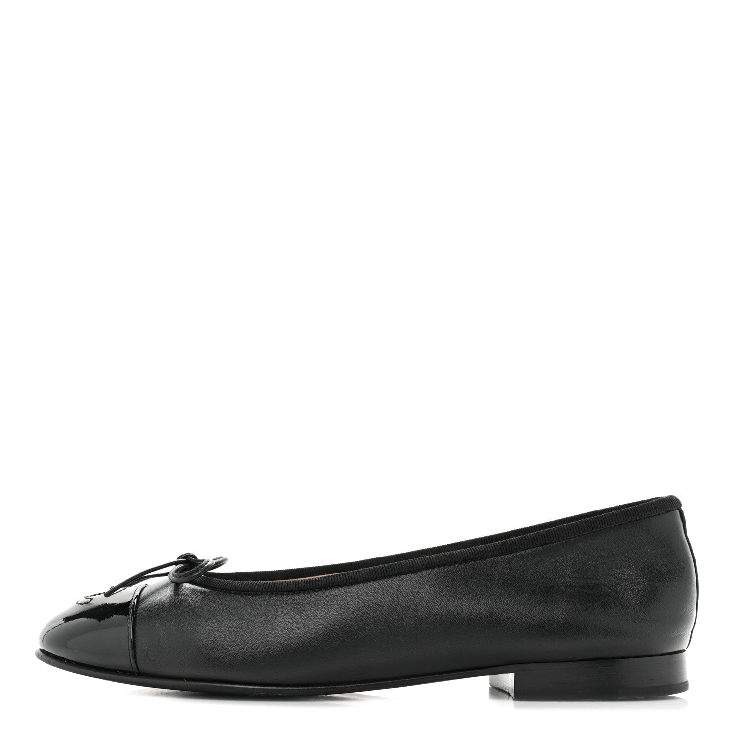Chanel Lambskin Patent Cap Toe Ballerina Flats 37 Black 1 of 9