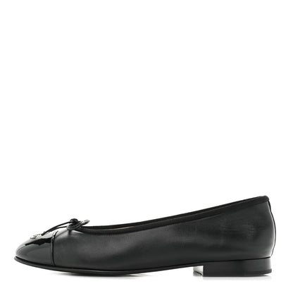 Chanel Lambskin Patent Cap Toe Ballerina Flats 37 Black 1 of 9