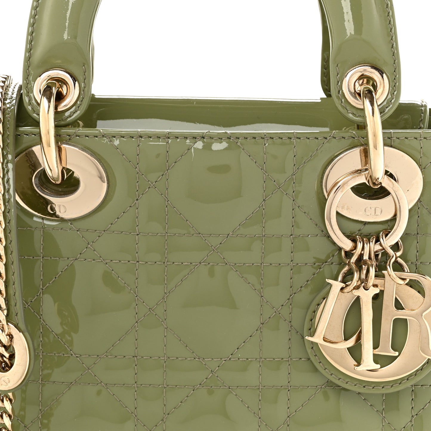 Patent Cannage Mini Lady Dior Dusty Green
