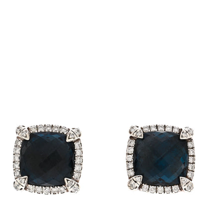 David Yurman Sterling Silver Hampton Blue Topaz Diamond 9mm Chatelaine Bezel Stud Earrings 1 of 4