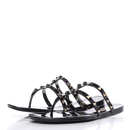 Valentino Garavani PVC Jelly Rockstud Caged Flat Thong Sandals 41 Black 3 of 8