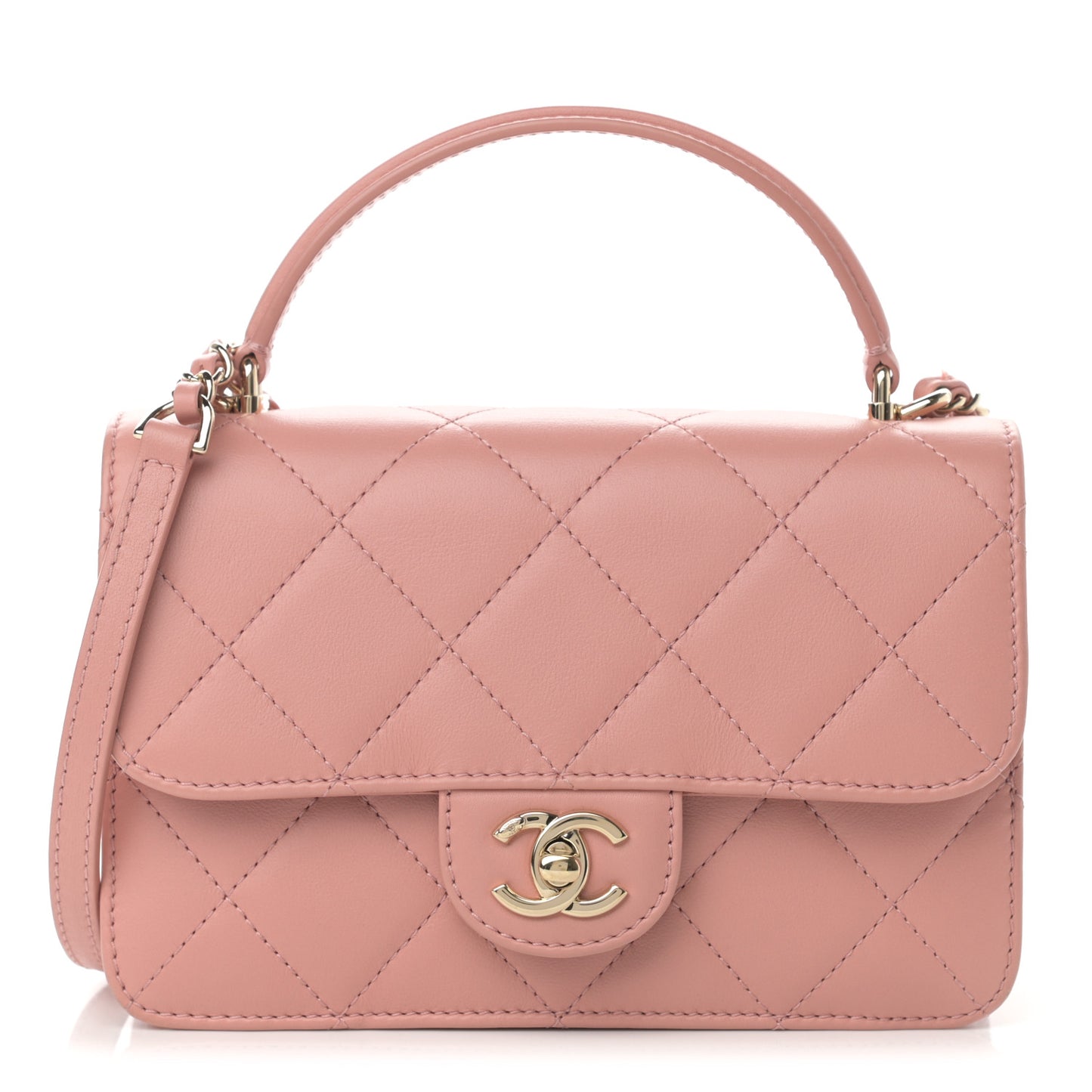 Calfskin Quilted Small Top Handle Flap Pink