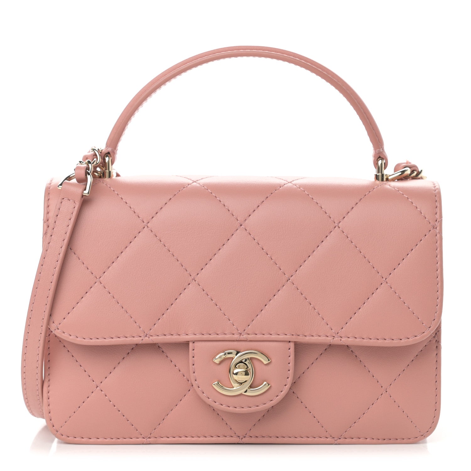 Chanel Calfskin Quilted Small Top Handle Flap Pink 1 of 14