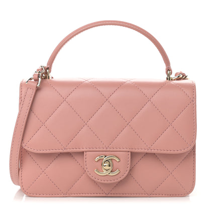 Chanel Calfskin Quilted Small Top Handle Flap Pink 1 of 14