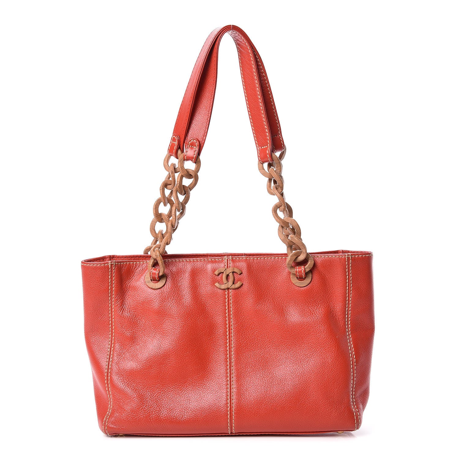 Chanel Calfskin Wood Chain Tote Red 1 of 10