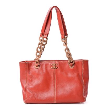 Chanel Calfskin Wood Chain Tote Red 1 of 10