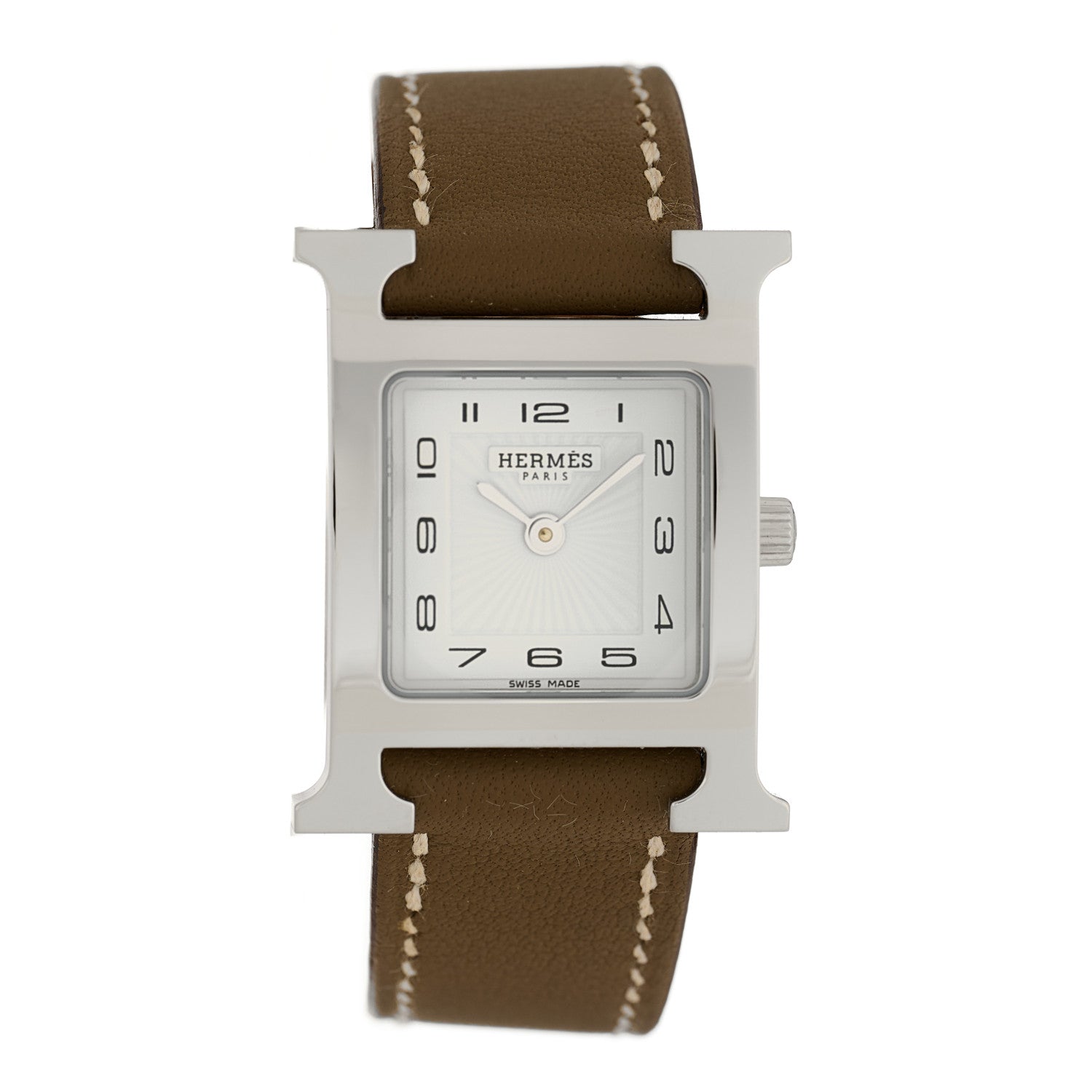 Hermes Stainless Steel Swift 21mm Heure H Hour Quartz Watch Etoupe 1 of 4