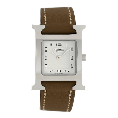 Hermes Stainless Steel Swift 21mm Heure H Hour Quartz Watch Etoupe 1 of 4
