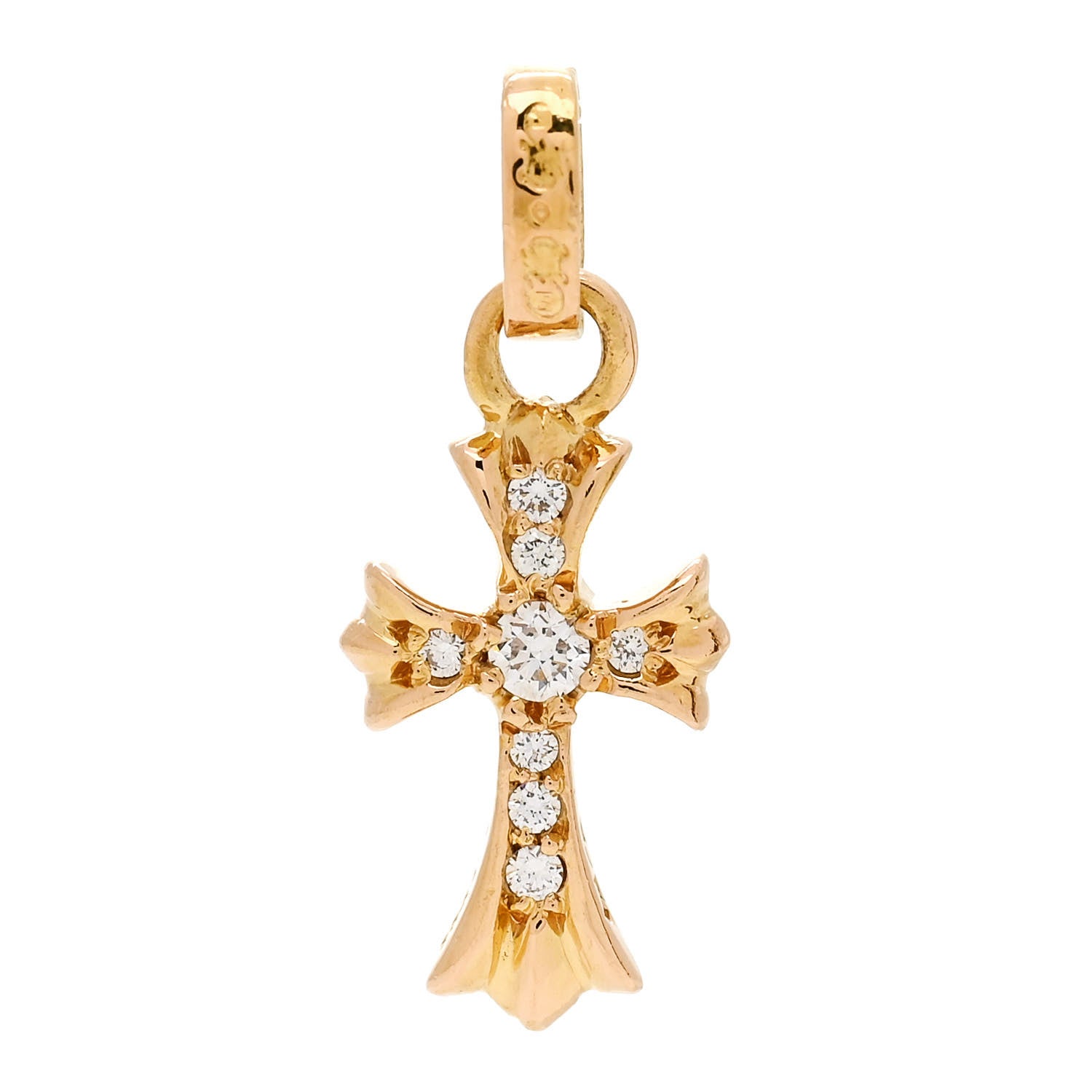 Chrome Hearts 22K Yellow Gold Diamond Baby Fat Cross Pave Pendant 1 of 5