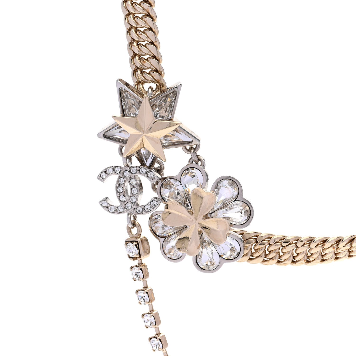Chanel Crystal Chain CC Lucky Charms Choker Gold 4 of 6