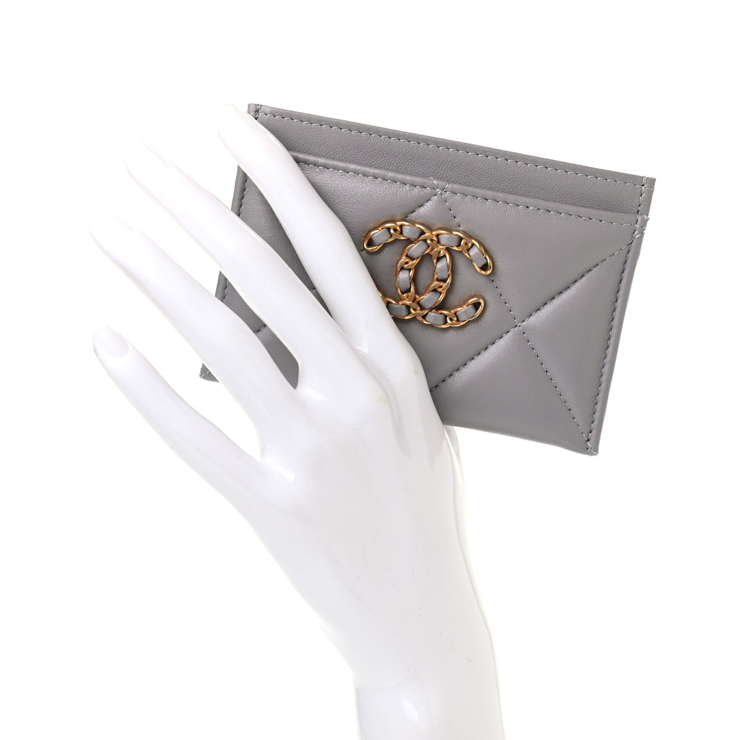 Chanel Lambskin Quilted Chanel 19 Card Holder Grey 2 of 8