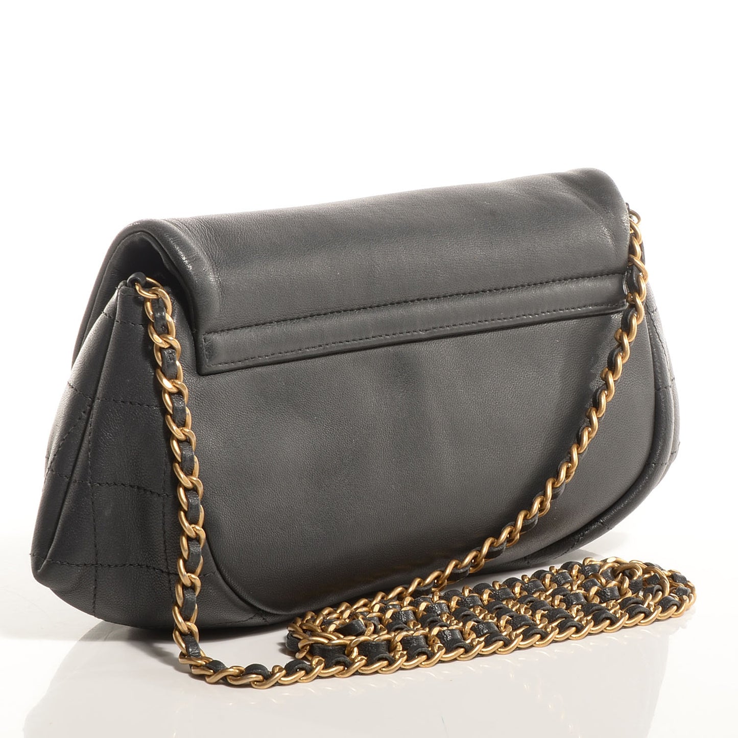 Lambskin Half Moon Wallet On Chain WOC Dark Grey