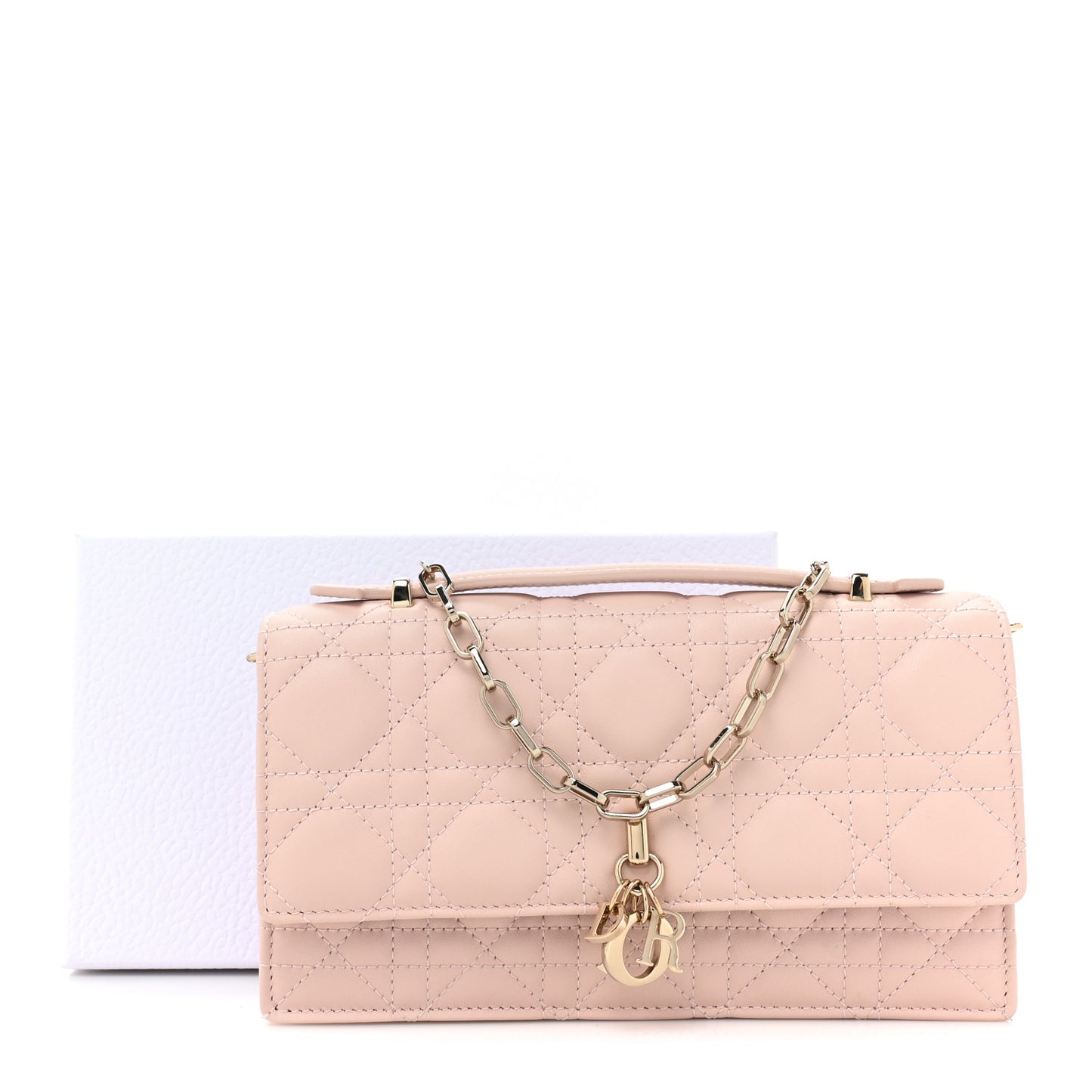 Lambskin Cannage Mini My Dior Top Handle Clutch Rose Poudre